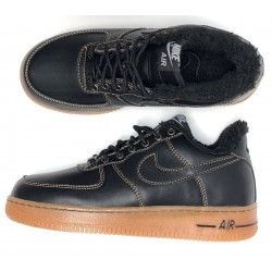 Nike Air Force 1 утепленные черные с рыжим низкие