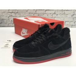 Nike Air Force 1 утепленные черные с красным низкие
